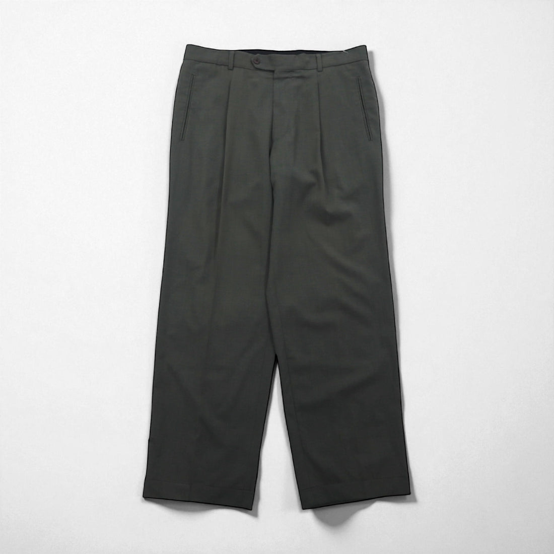 HUGO BOSS 90s Made in USA Wide-leg Pleated Tuck Slacks, Size L, Gray Wool
