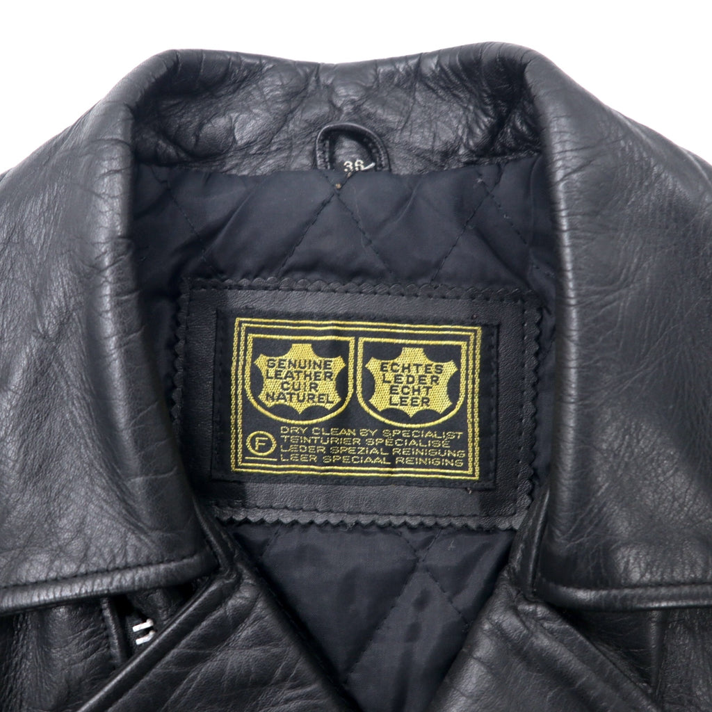 VINTAGE GENUINE LEATHER CUIR NATUREL RIDERS JACKET Double Riders Jacket Leather Jacket 36 Black Quilted Liner