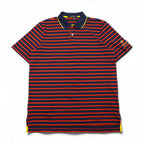 RLX RALPH LAUREN ストレッチメッシュ ポロシャツ L ボーダー ネイビー オレンジ ポリエステル