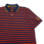 RLX RALPH LAUREN ストレッチメッシュ ポロシャツ L ボーダー ネイビー オレンジ ポリエステル