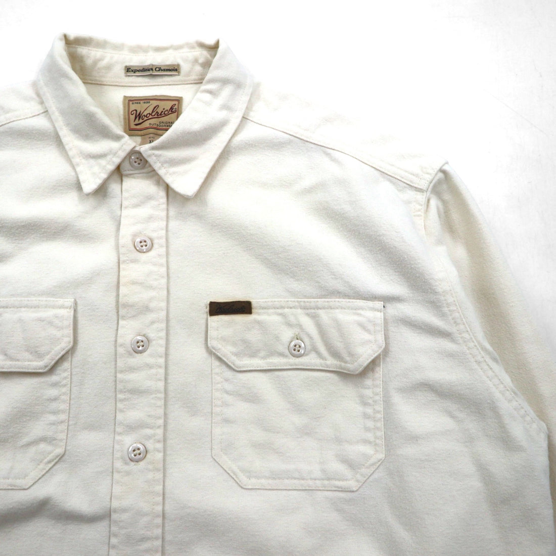 Woolrich 90s Chamois Cloth Flannel Work Shirt, XL, White, Expedition Chamois, Double Pocket