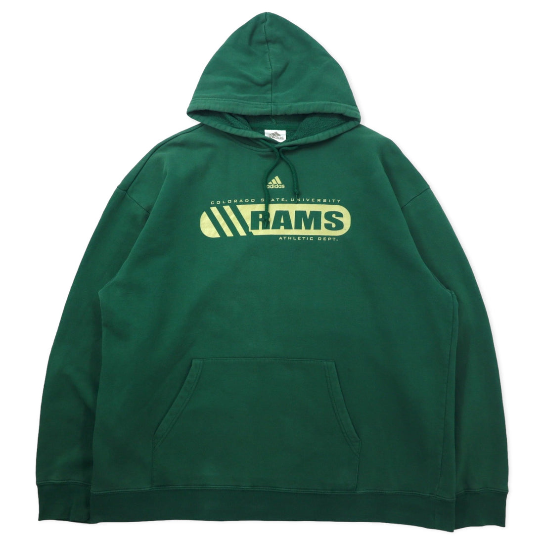 日本然リトテ-古着オンライン-adidas カレッジ プリント パーカー XL グリーン コットン NCAA RAMS-adidas College Print Hoodie XL Green Cotton NCAA RAMS