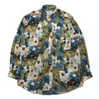 Vintage 90s Japan Made Retro Shirt mio SIROCCO Poly Shirt M Multicolor All-over Pattern Art