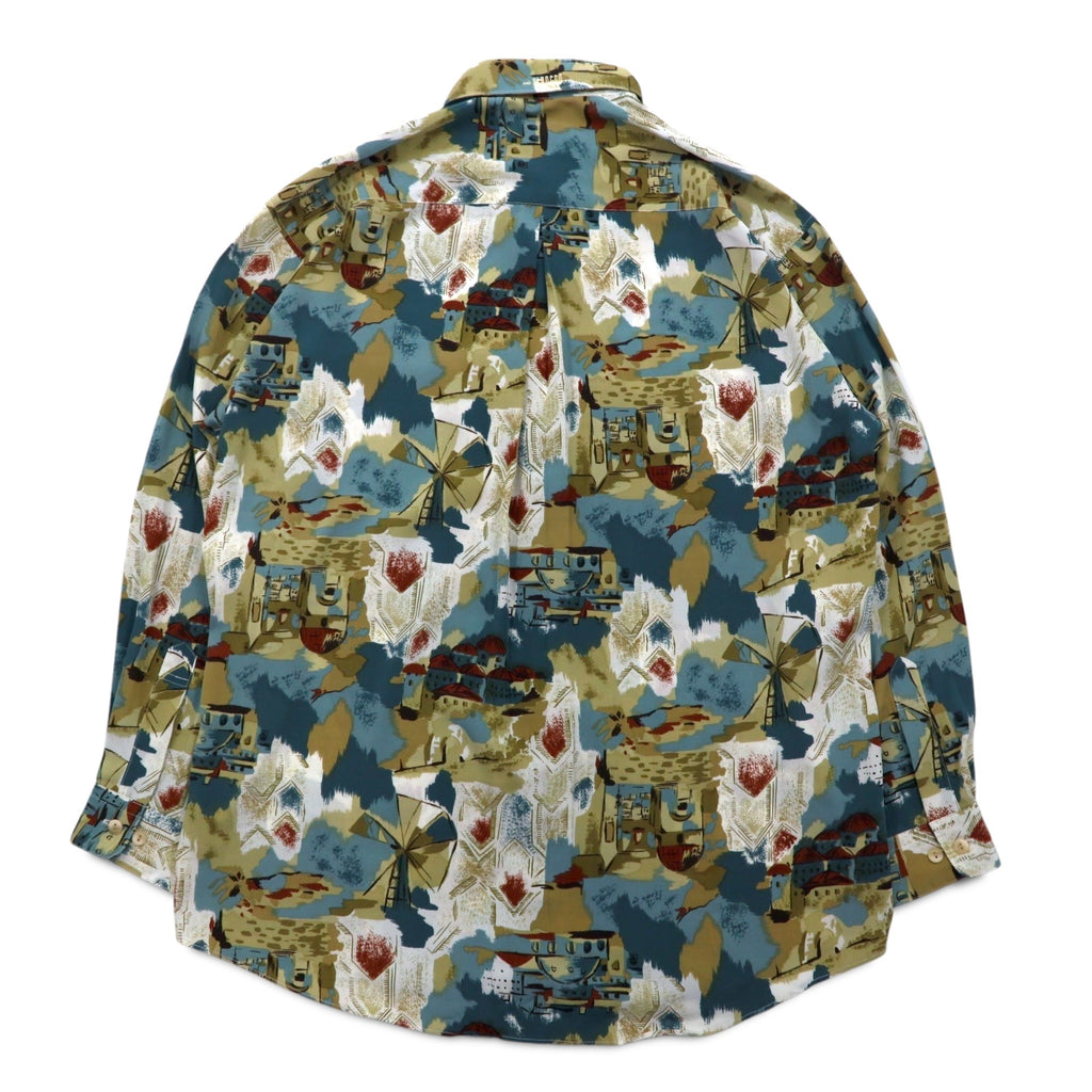 Vintage 90s Japan Made Retro Shirt mio SIROCCO Poly Shirt M Multicolor All-over Pattern Art