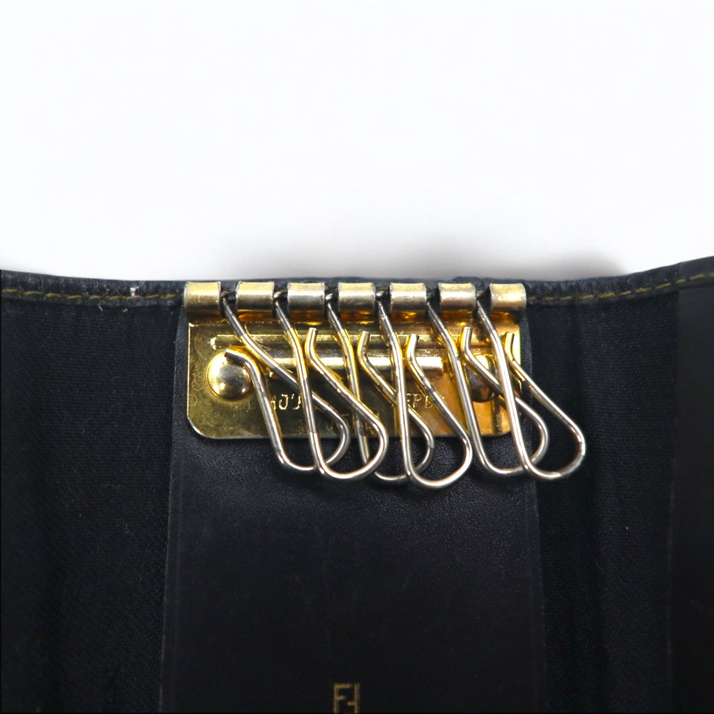 FENDI Made in Italy Pecan 6-ring key case Black Beige PVC Leather 2284/513516