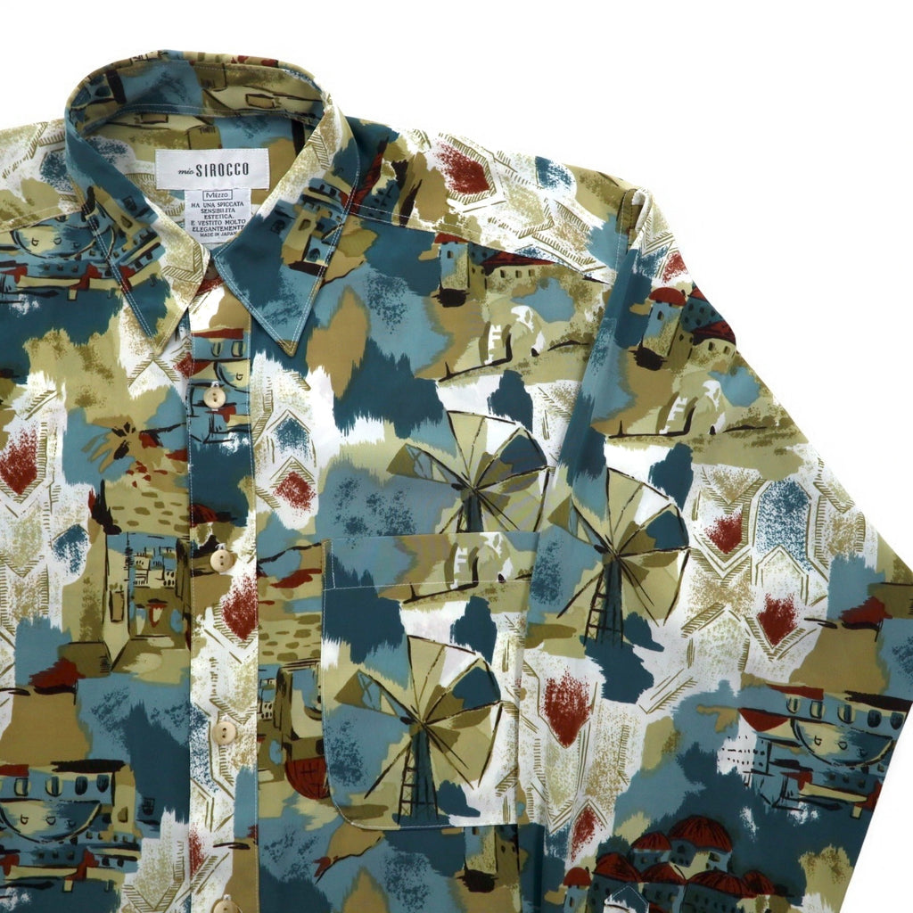 Vintage 90s Japan Made Retro Shirt mio SIROCCO Poly Shirt M Multicolor All-over Pattern Art