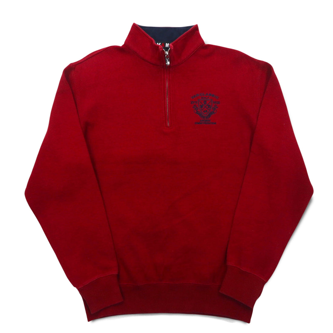 VAN-JAC- Half-Zip Sweatshirt M Red Cotton Embroidered Embroidery