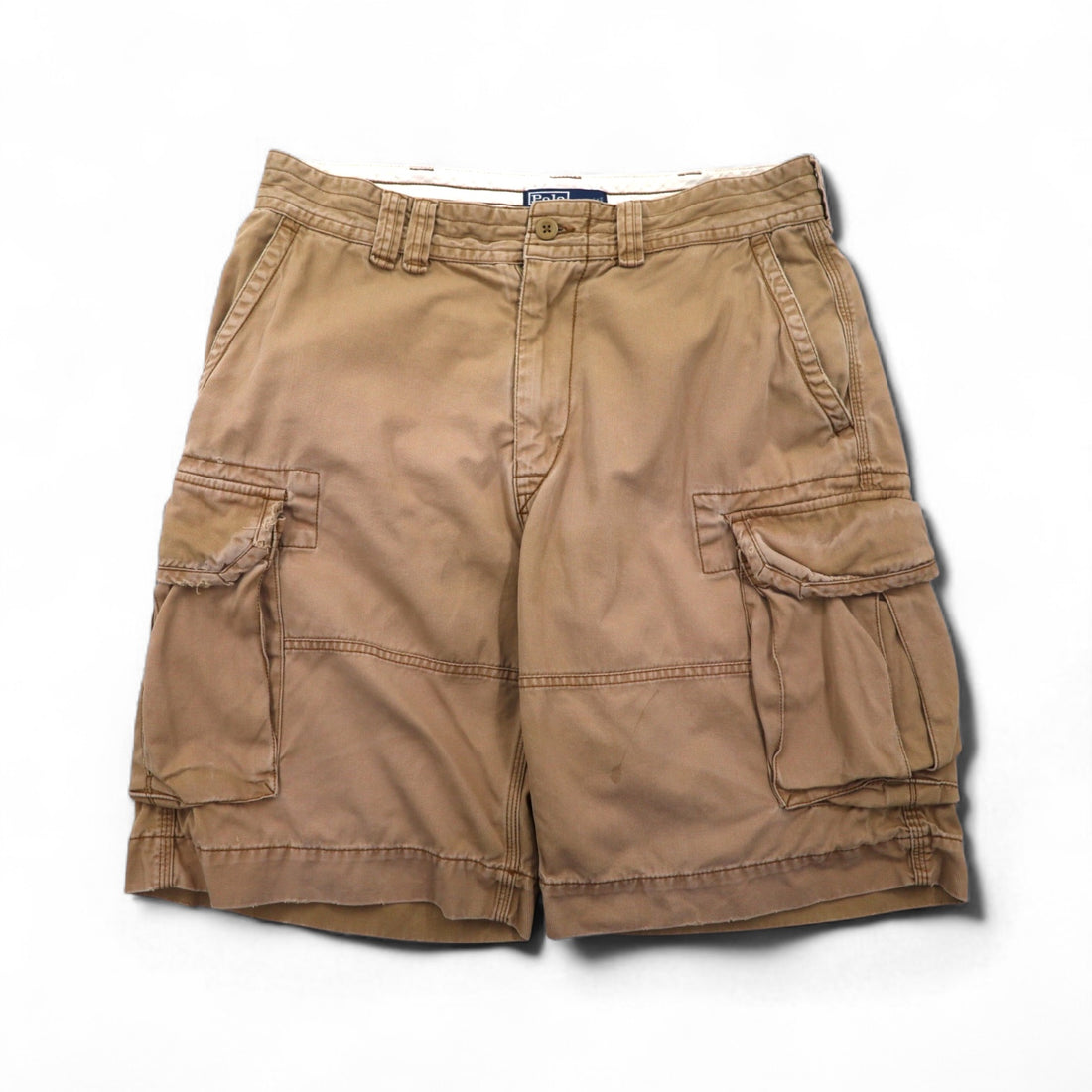 Polo by Ralph Lauren 90s Polo Chino Baggy Short Cargo Pants, Size L, Beige Cotton, Below the Knee