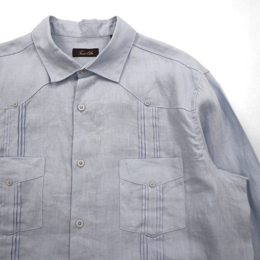 Vintage Cuban Shirt キューバシャツ L ブルー リネン 4ポケット ボックスシルエット 麻 Tasso Elba