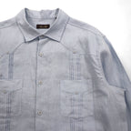 Vintage Cuban Shirt キューバシャツ L ブルー リネン 4ポケット ボックスシルエット 麻 Tasso Elba