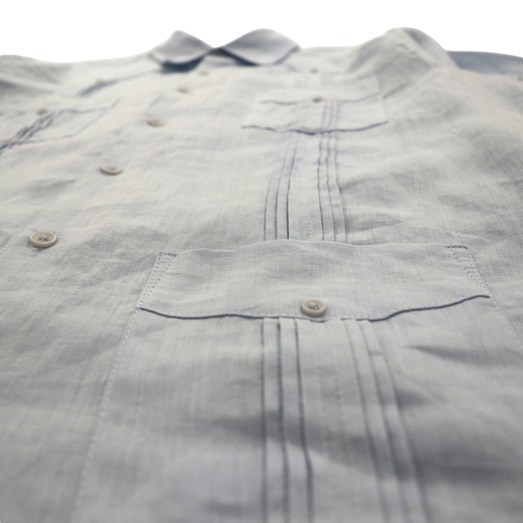 Vintage Cuban Shirt キューバシャツ L ブルー リネン 4ポケット ボックスシルエット 麻 Tasso Elba