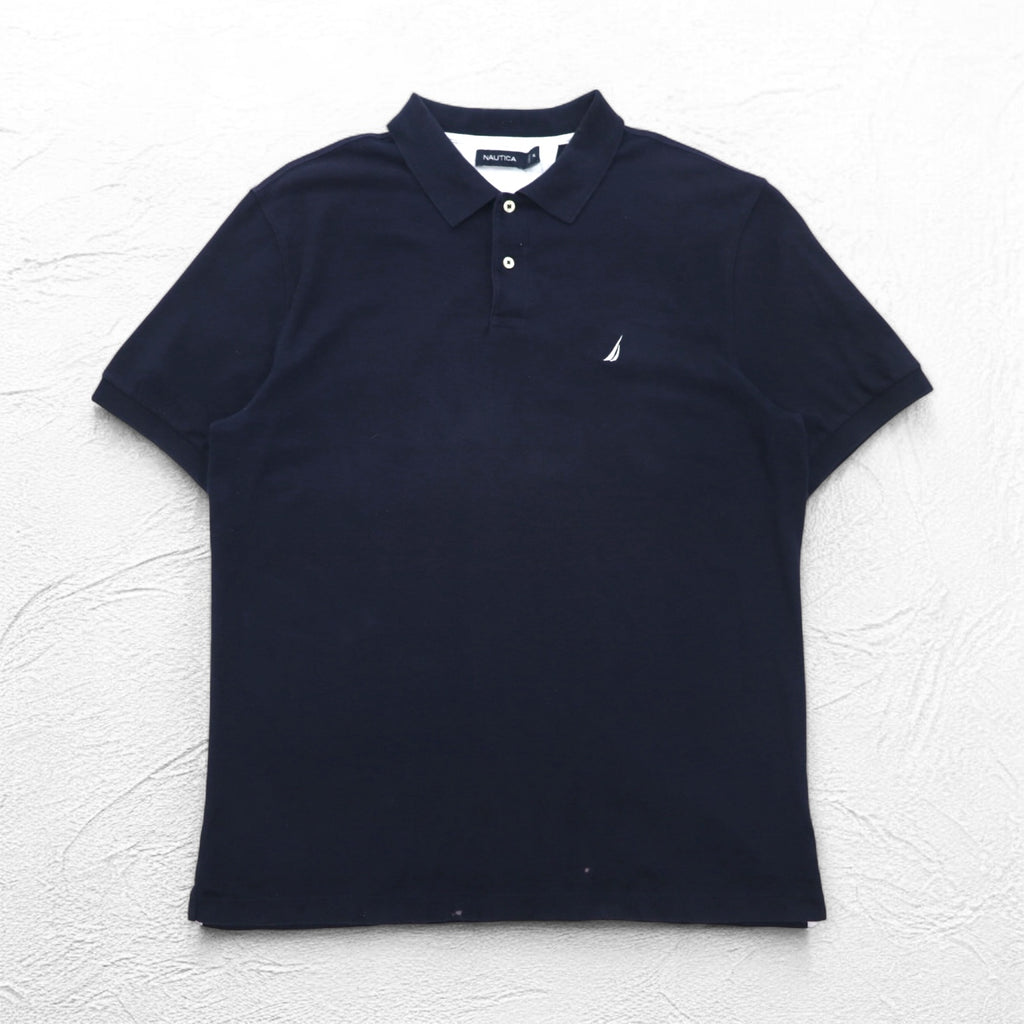 NAUTICA Polo Shirt, XL, Navy, Cotton, Pique, One Point Logo Embroidery
