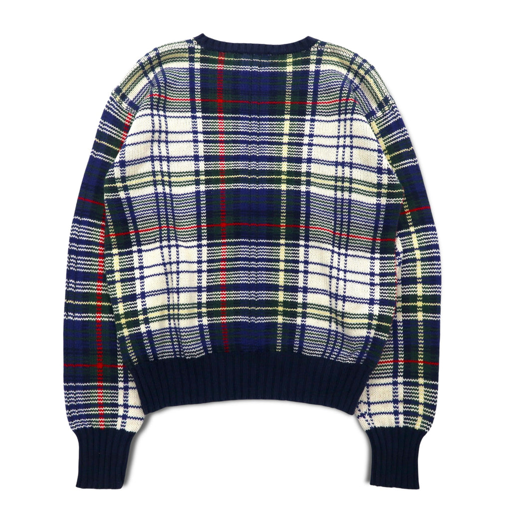Polo by Ralph Lauren 90s Cotton Knit Sweater L Navy Tartan Check