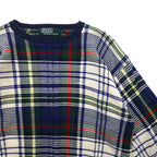 Polo by Ralph Lauren 90s Cotton Knit Sweater L Navy Tartan Check