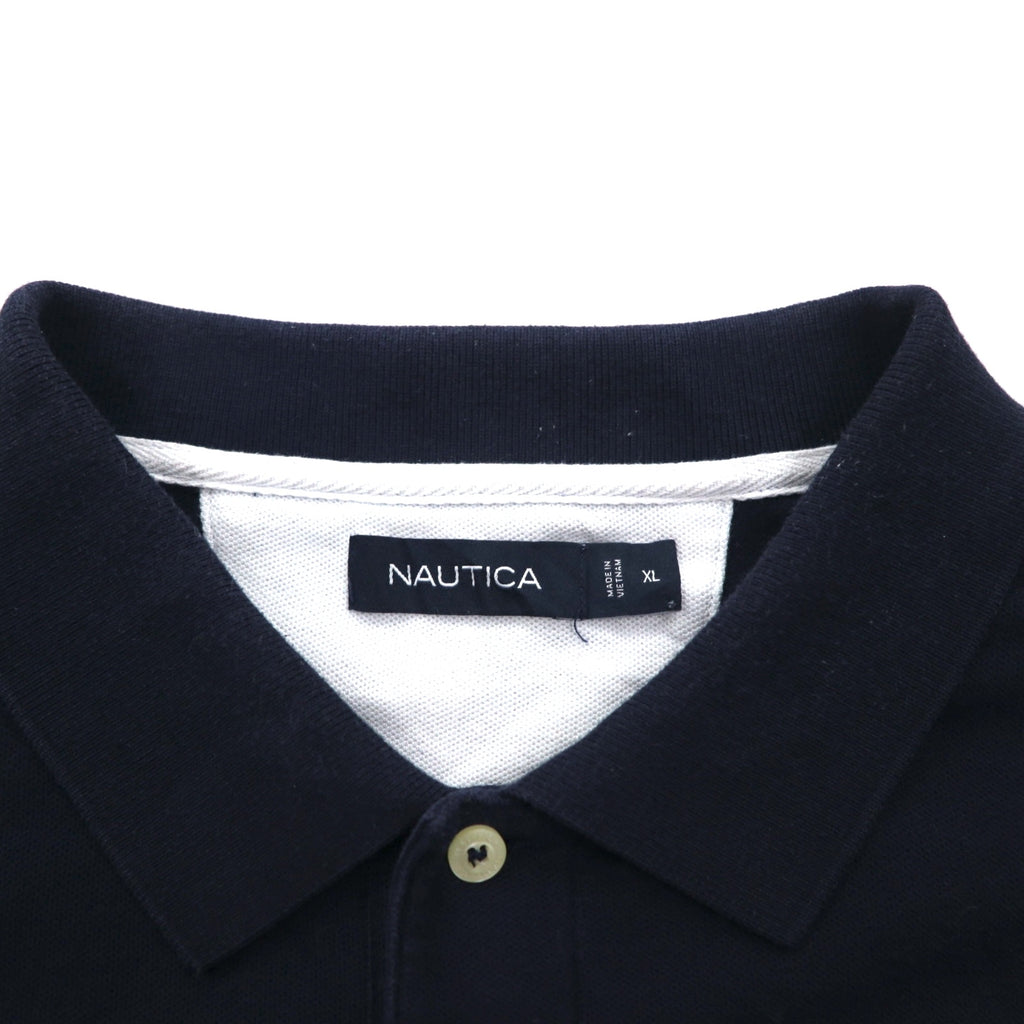 NAUTICA Polo Shirt, XL, Navy, Cotton, Pique, One Point Logo Embroidery