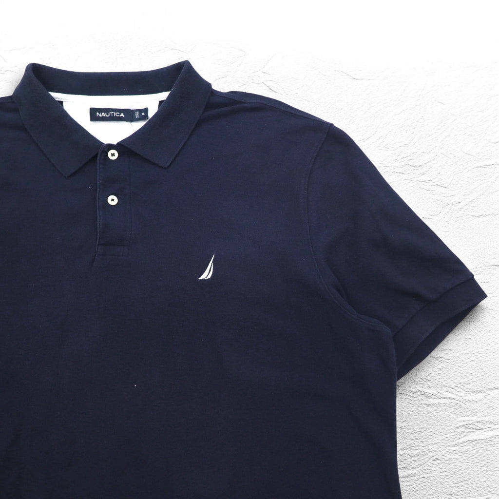 NAUTICA Polo Shirt, XL, Navy, Cotton, Pique, One Point Logo Embroidery