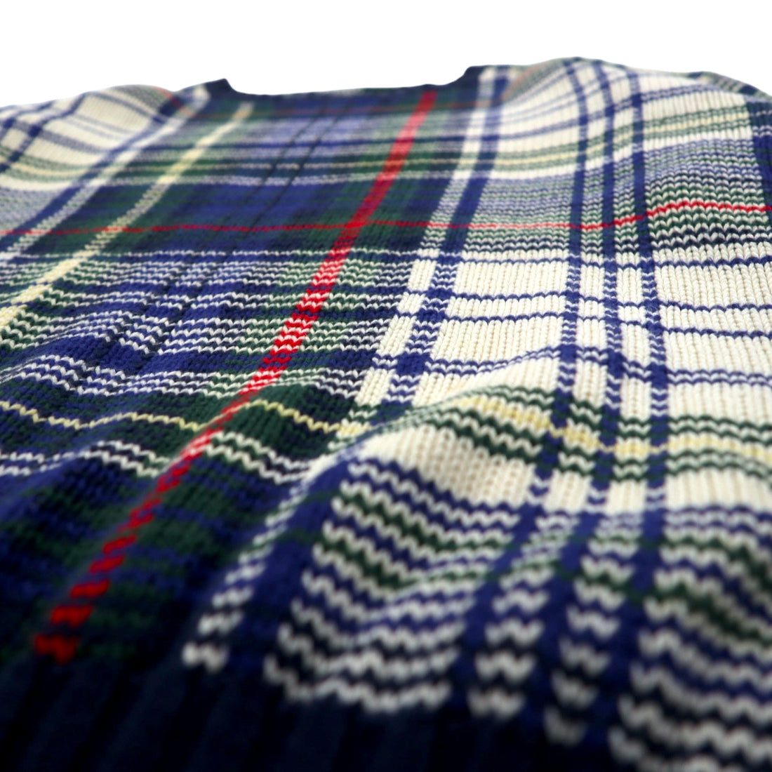 Polo by Ralph Lauren 90s Cotton Knit Sweater L Navy Tartan Check