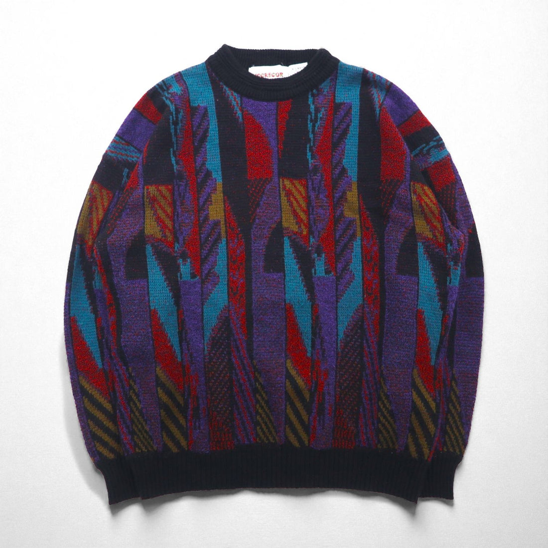McGREGOR 80s Made in USA Jacquard Knit Sweater, XL, Black, All-Over Print