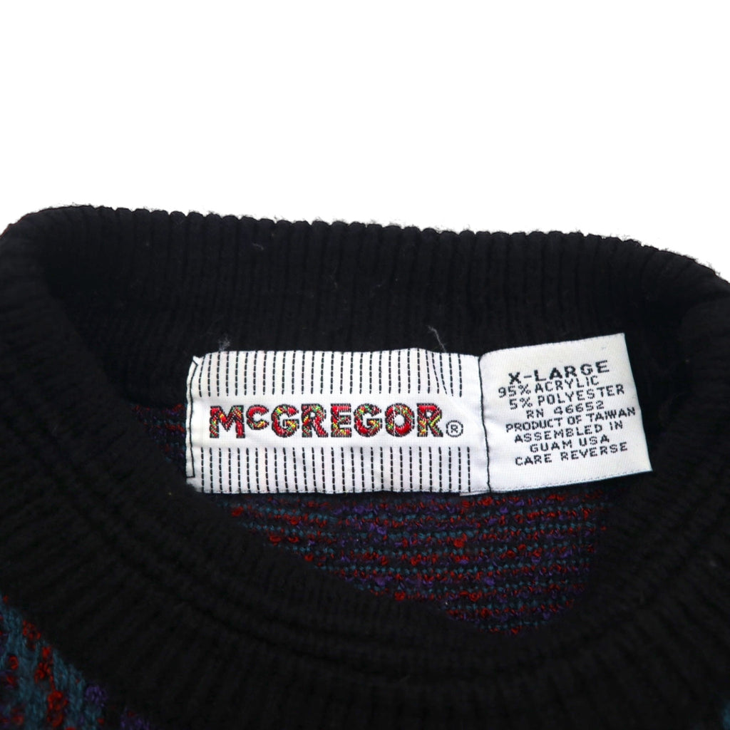 McGREGOR 80s Made in USA Jacquard Knit Sweater, XL, Black, All-Over Print