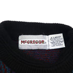 McGREGOR 80s Made in USA Jacquard Knit Sweater, XL, Black, All-Over Print