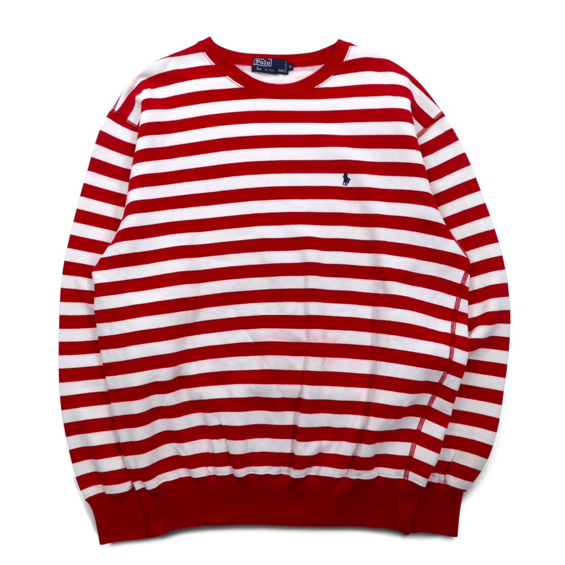 Polo by Ralph Lauren 90年代 クルーネック スウェット M レッド ボーダー 裏起毛 スモールポニー刺繍