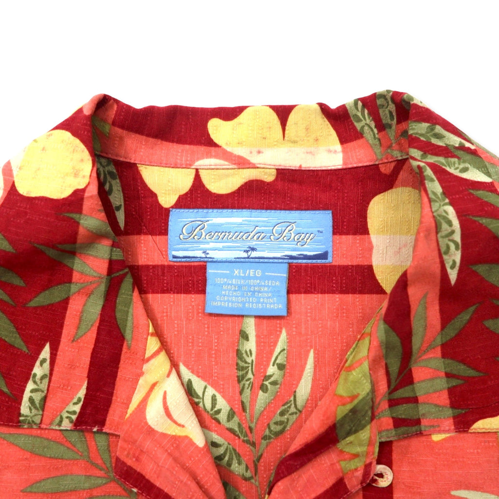 Bermuda Bay Aloha Shirt XL Red Silk All-over Hibiscus Botanical Big Size