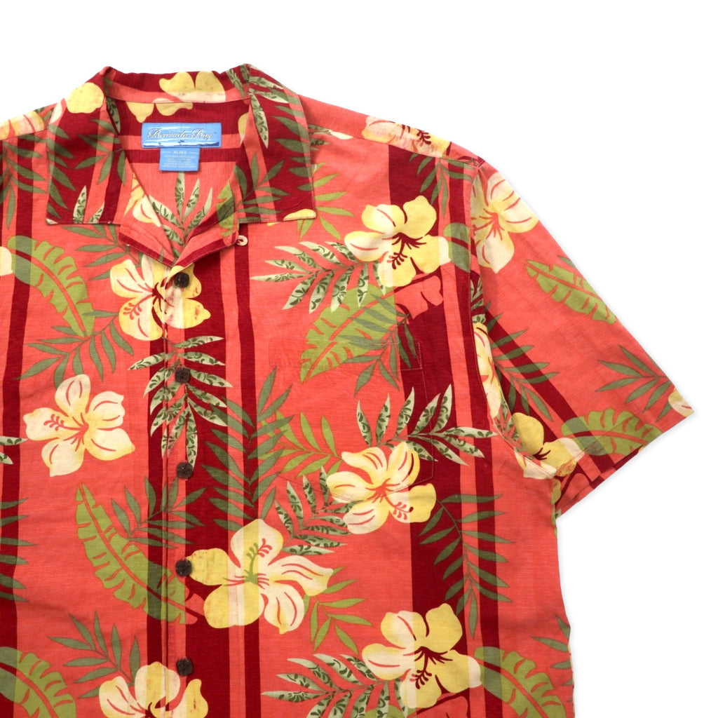 Bermuda Bay Aloha Shirt XL Red Silk All-over Hibiscus Botanical Big Size