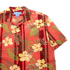 Bermuda Bay Aloha Shirt XL Red Silk All-over Hibiscus Botanical Big Size