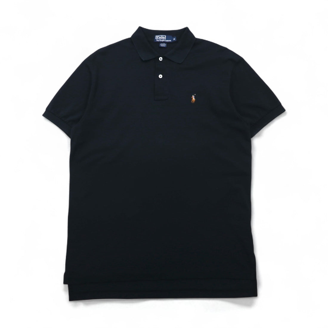Polo by Ralph Lauren 90s Polo Shirt, Size M, Black, Cotton, Pique, Small Pony Embroidery, Made in Peru