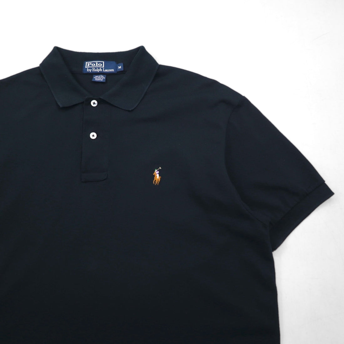 Polo by Ralph Lauren 90s Polo Shirt, Size M, Black, Cotton, Pique, Small Pony Embroidery, Made in Peru