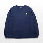 carhartt ロングスリーブ Tシャツ ロンT L ネイビー ポケット付き ホンジュラス製