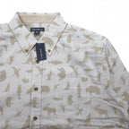 Eddie Bauer ボタンダウンシャツ L ベージュ コットン 総柄 アニマル 未使用品