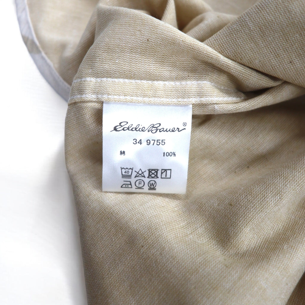 Eddie Bauer ボタンダウンシャツ L ベージュ コットン 総柄 アニマル 未使用品