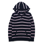 TOMMY HILFIGER コットン ニット パーカー S ネイビー ボーダー エルボーパッチ フロントポケット