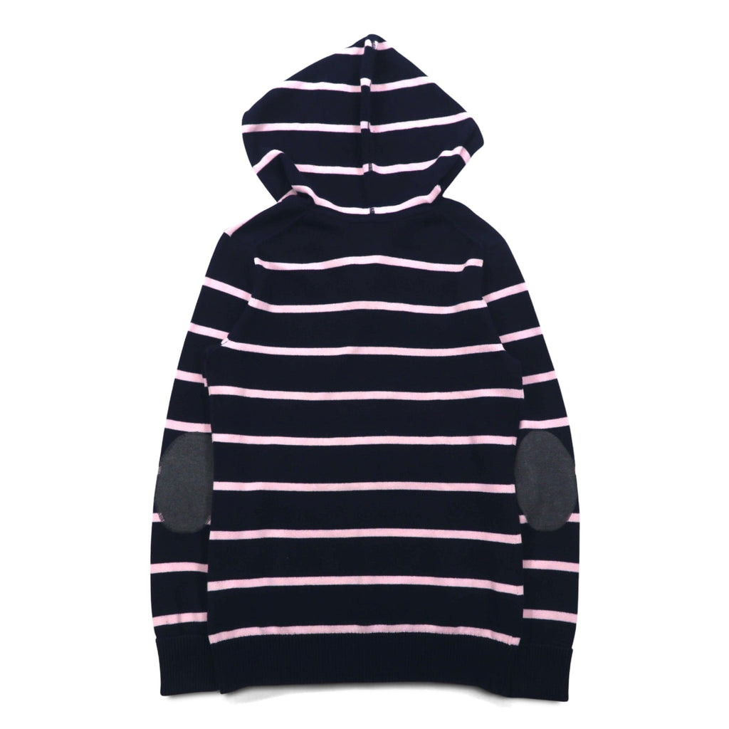 TOMMY HILFIGER コットン ニット パーカー S ネイビー ボーダー エルボーパッチ フロントポケット