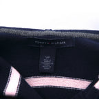TOMMY HILFIGER コットン ニット パーカー S ネイビー ボーダー エルボーパッチ フロントポケット