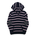 TOMMY HILFIGER コットン ニット パーカー S ネイビー ボーダー エルボーパッチ フロントポケット