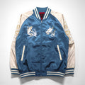 Isshinjokyo Sukajan Souvenir Jacket, XL, Blue, Polyester, Dragon and Carp Wave Embroidery