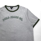POLO JEANS Co. RALPH LAUREN 90s Arch Logo Ringer T-Shirt, Size XL, Gray, Embroidered Chainstitch Cotton