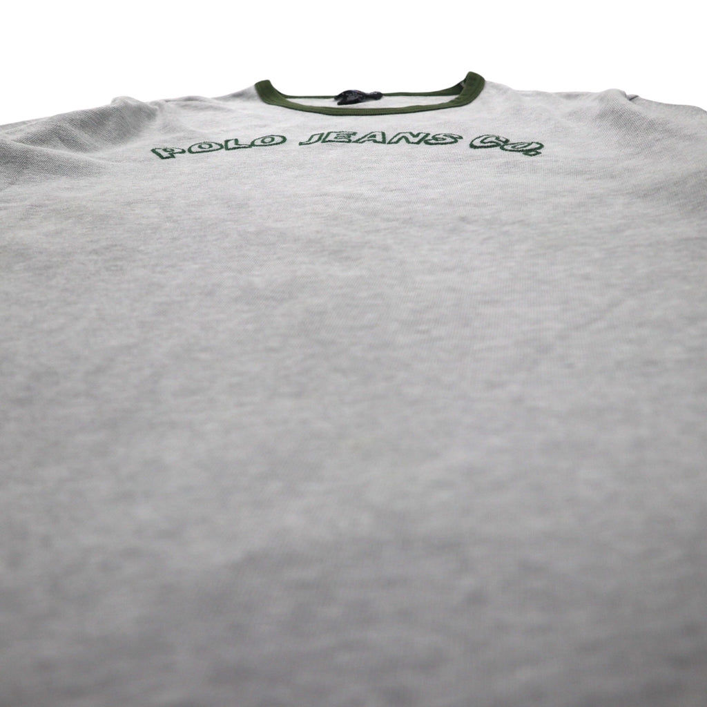 POLO JEANS Co. RALPH LAUREN 90s Arch Logo Ringer T-Shirt, Size XL, Gray, Embroidered Chainstitch Cotton