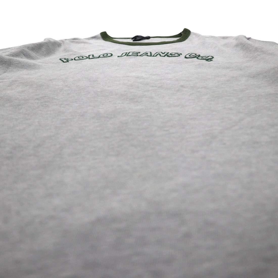 POLO JEANS Co. RALPH LAUREN 90s Arch Logo Ringer T-Shirt, Size XL, Gray, Embroidered Chainstitch Cotton