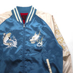 Isshinjokyo Sukajan Souvenir Jacket, XL, Blue, Polyester, Dragon and Carp Wave Embroidery