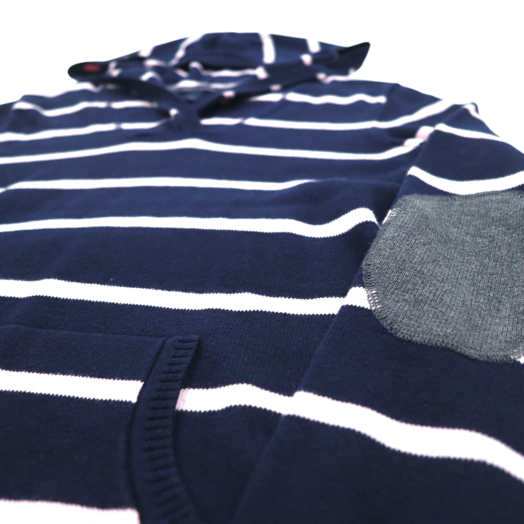 TOMMY HILFIGER コットン ニット パーカー S ネイビー ボーダー エルボーパッチ フロントポケット