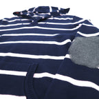 TOMMY HILFIGER コットン ニット パーカー S ネイビー ボーダー エルボーパッチ フロントポケット