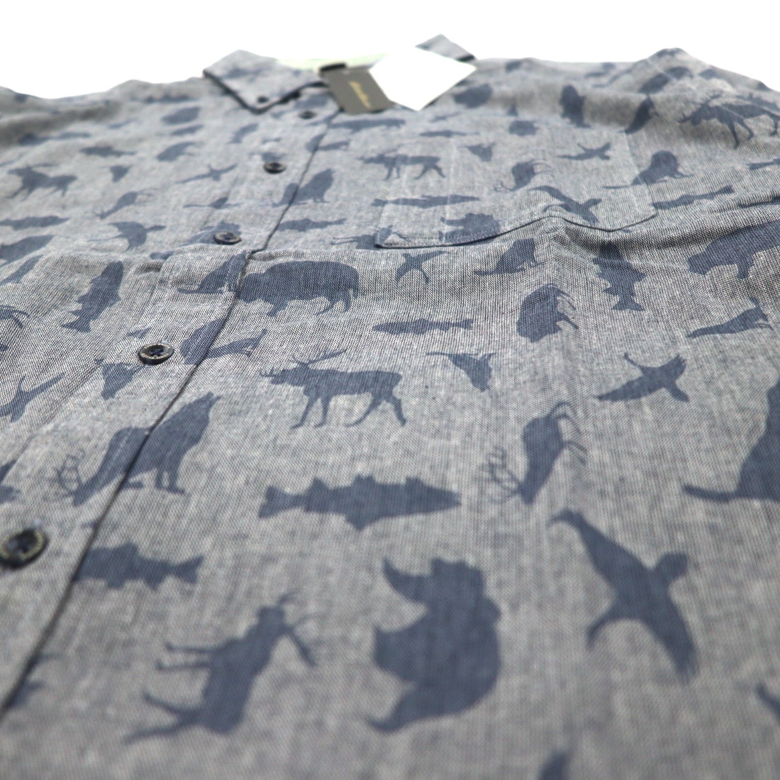 Eddie Bauer Button-down Shirt L Navy Cotton All-over Animal Pattern Unused