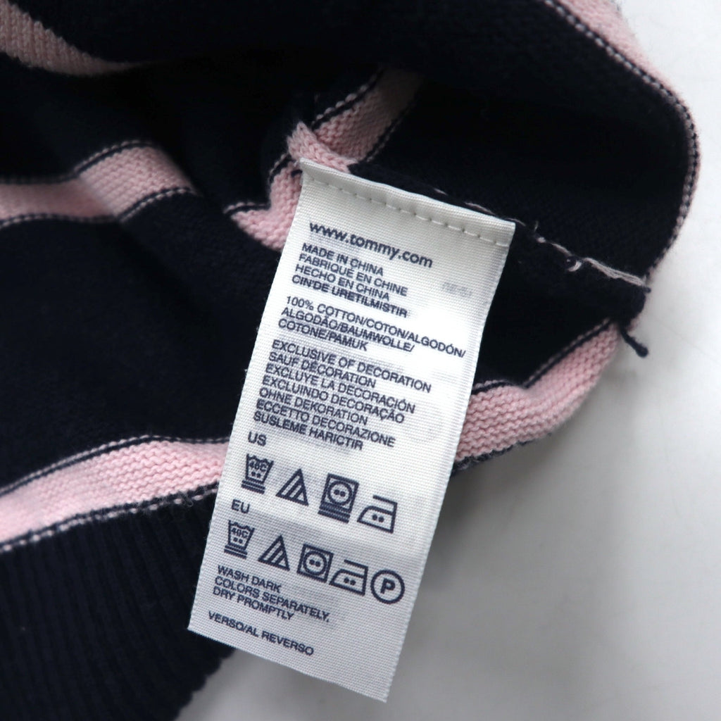 TOMMY HILFIGER コットン ニット パーカー S ネイビー ボーダー エルボーパッチ フロントポケット