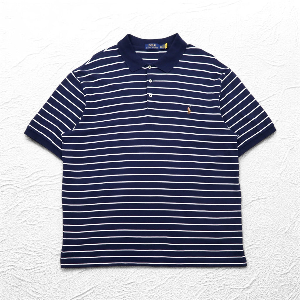 POLO RALPH LAUREN Striped Polo Shirt XL Navy Cotton Small Pony Embroidery