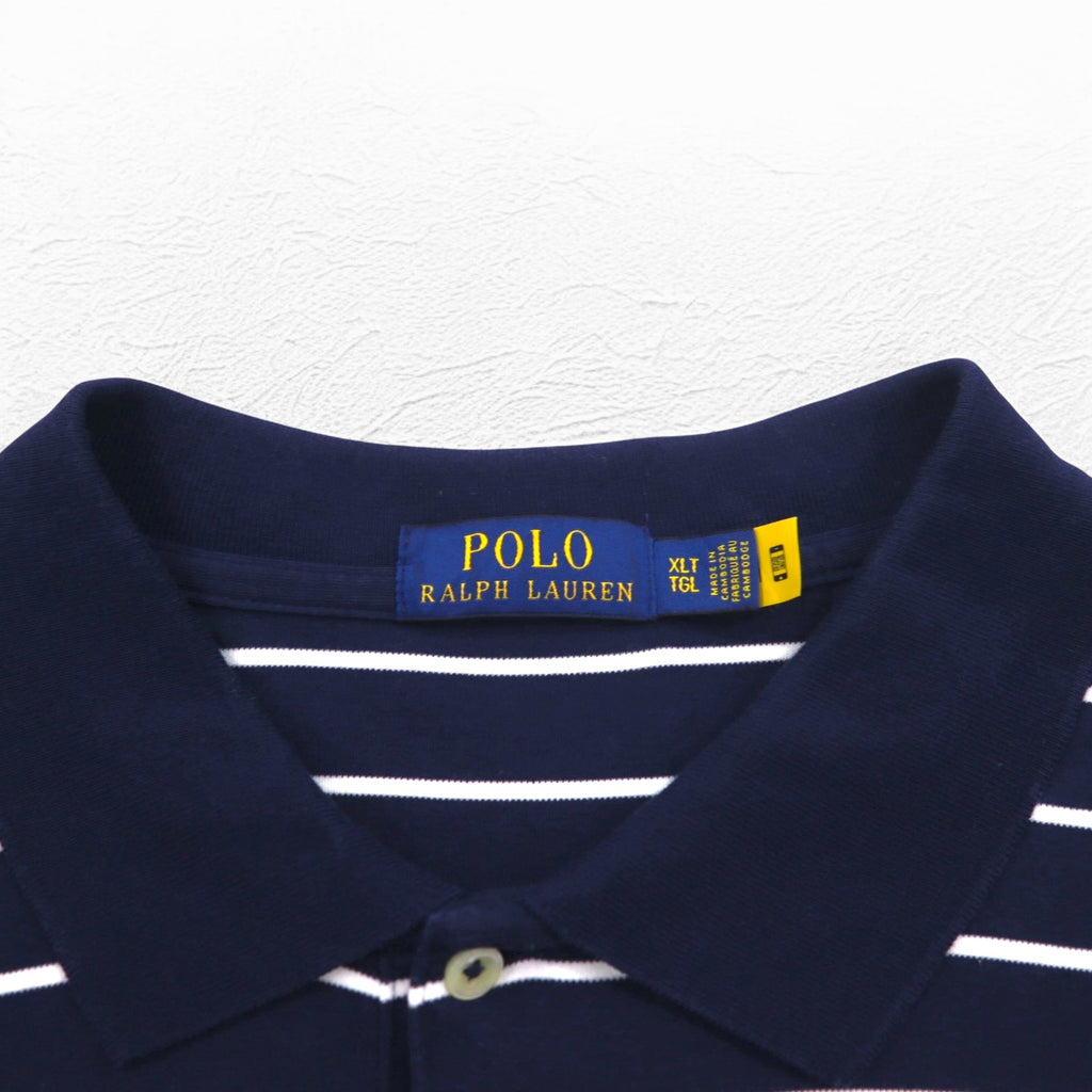 POLO RALPH LAUREN Striped Polo Shirt XL Navy Cotton Small Pony Embroidery