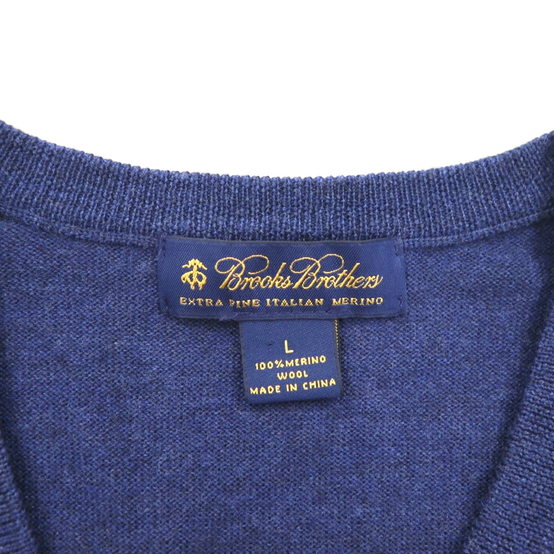 Brooks Brothers Merino Wool Knit V-Neck Vest, Large, Navy, Extra Fine Italian Merino