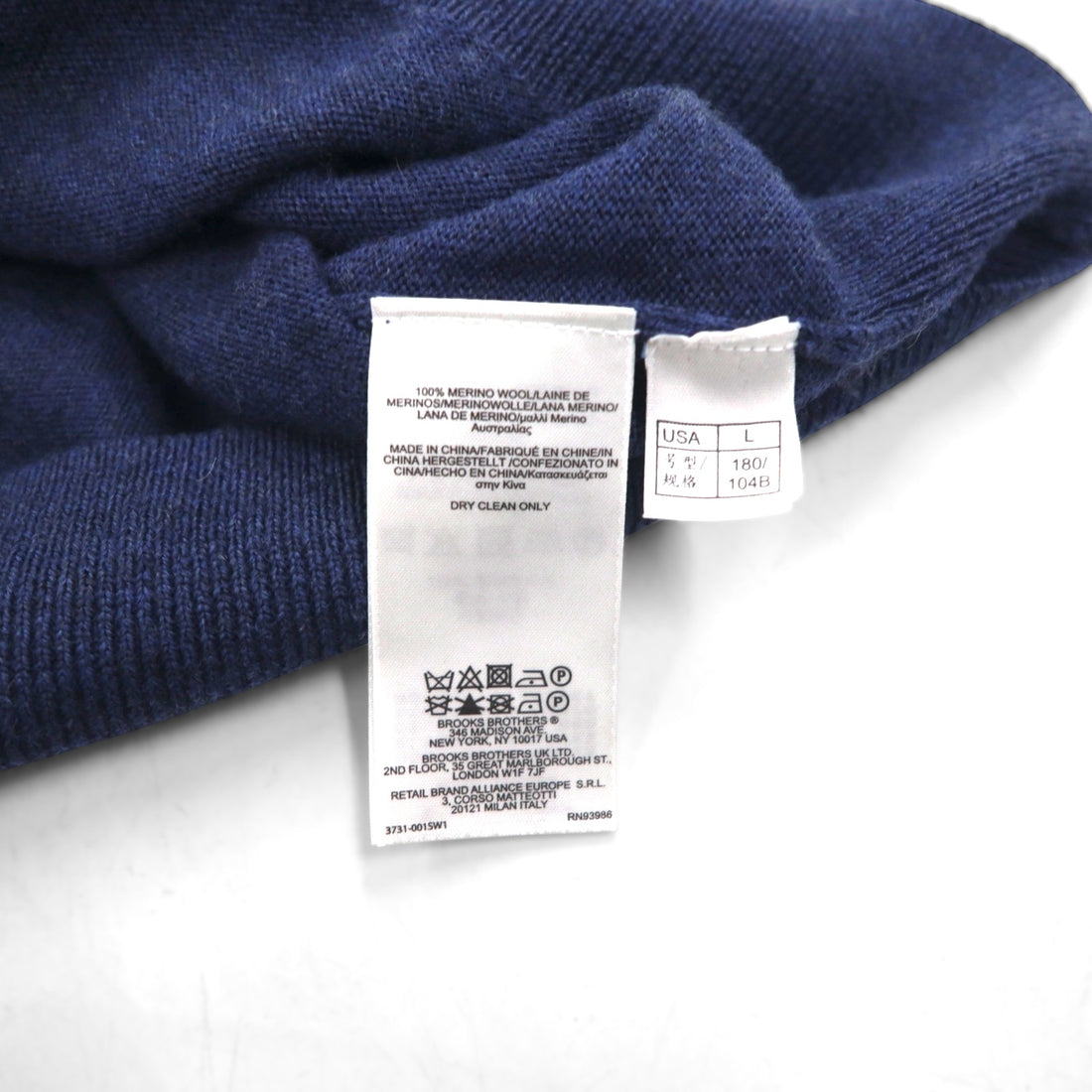 Brooks Brothers Merino Wool Knit V-Neck Vest, Large, Navy, Extra Fine Italian Merino